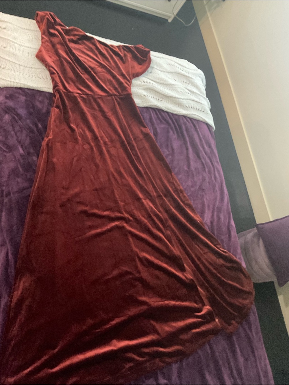 Lulu's One-Shoulder Velvet Maxi Dress in Wine Red